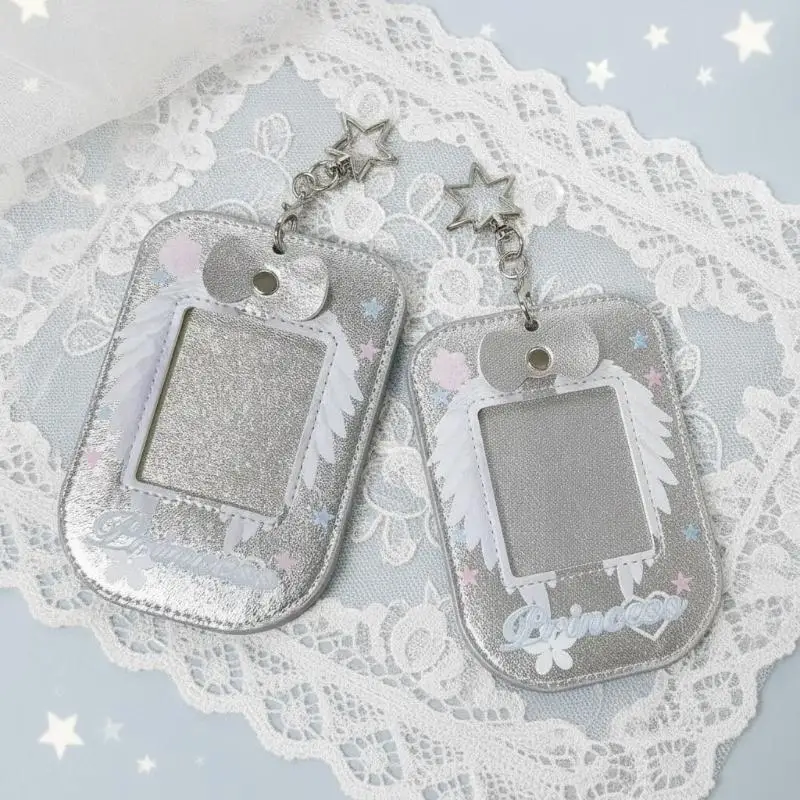 New Shiny Glitter Photocard Holder Angel Wing Star Keychain Fashion Bag Charm for Kpop Fans Idol Photo Collection