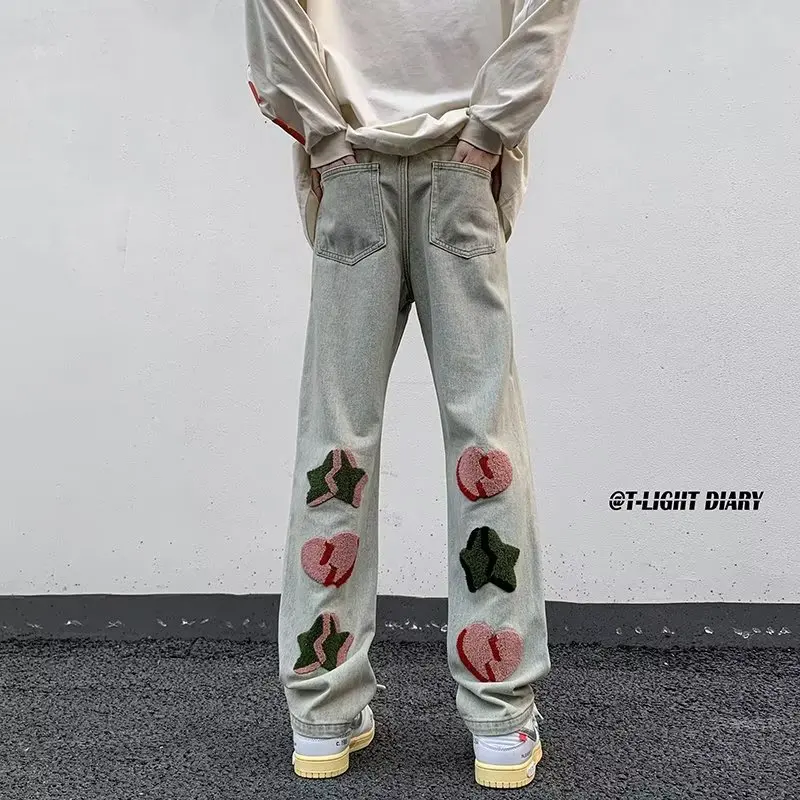 

Men's Mid-Waist Straight Leg Jeans Autumn Winter plus Size Comfortable Casual Long Trousers Trendy Vintage Sle Youthful