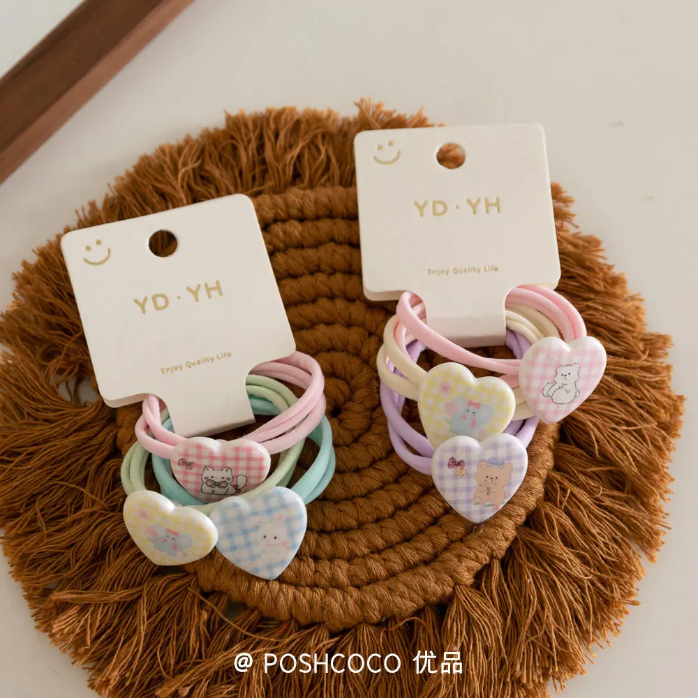 Cute Hair Ties Set of 3 Plaid Scrunchies Heart Bow Hair Bands Soft Elastic for Toddler Girls Hypoallergenic