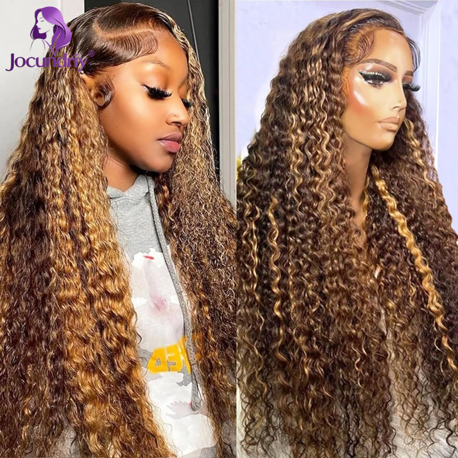 

Highlight Ombre Lace Front Wig Human Hair Honey Blonde 4/27 Deep Wave 13x4 Lace Frontal Wigs Wigs Human Hair 180% Density