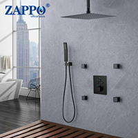 ZAPPO Shower System Black 10 Inch Shower Faucet Set With Thermostatic 3 Way Shower Valve Wall Mounted Bathroom Shower Fixtures