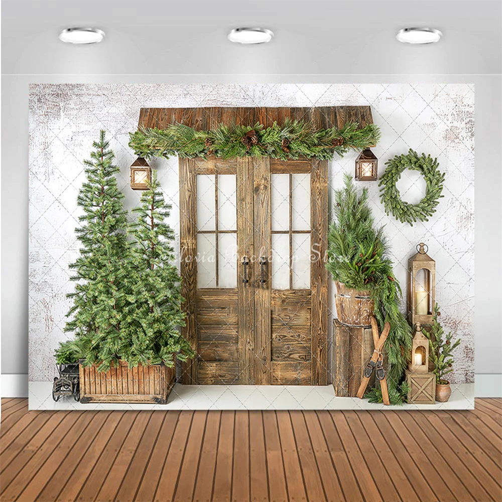 Christmas Photography Antique Festive Foyer Backdrop Golden Gleam Evergreen Photo Background Kids Portrait Photo Studio Props