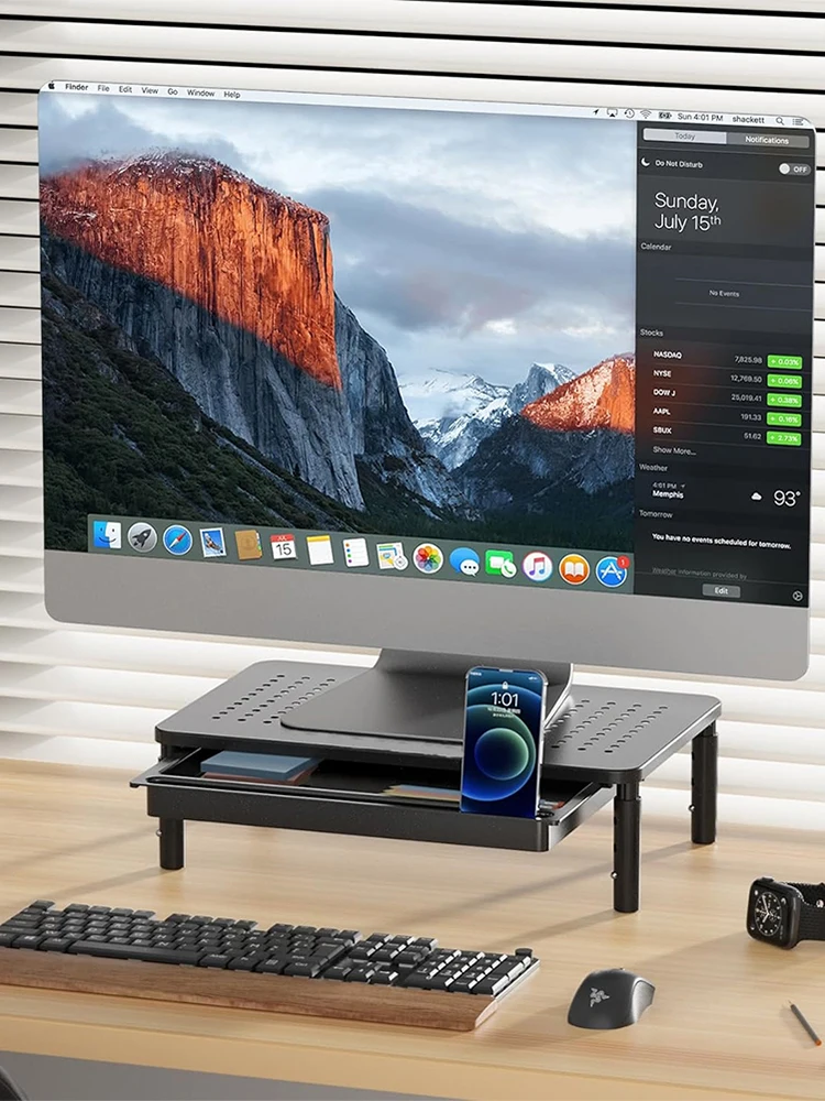 Monitorständer-Riser mit Schublade, Metall-Computerständer, 3, höhenverstellbarer Computer-Monitorständer für den Heim-Desktop