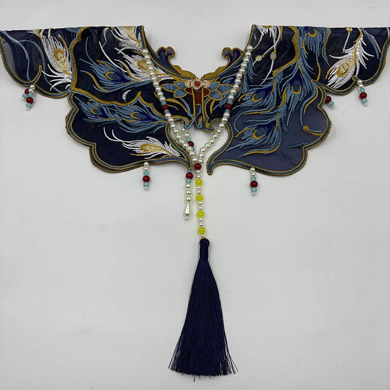 

Women's Vintage Embroidery Pearl Tassel Pashmina Female Winter Shawl Cloak Collar R2873