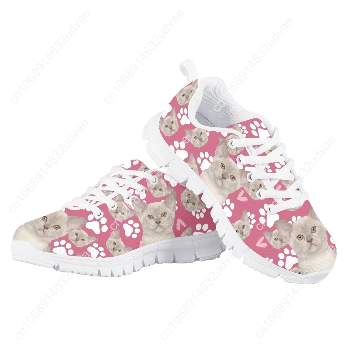 Mooie Roze 3d Katten Print Kinderen Platte Schoenen Comfort Veters Mesh Sneakers Hond Footprint Ontwerp Kids Walk Schoenen Zapatillas Cadeau