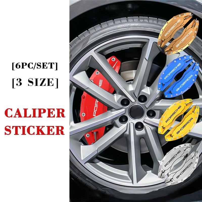 6Pcs Heat Resistance Caliper Decals Wheel Decor Vinyl Stickers For Porsche Boxster Cayman Cayenne 911 Macan Panamera Accessories