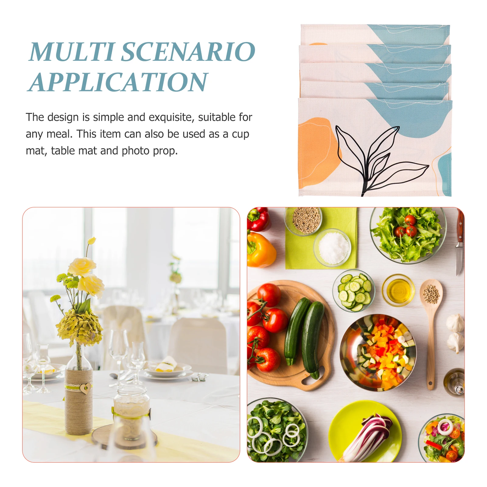 

5 Pcs Decorative Place Mat Placemat Cup Mats Practical Cotton Linen Nordic Style Tableware