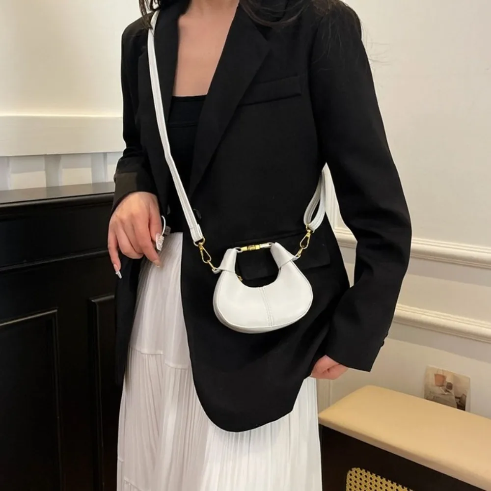 أنيقة Y2K بو الجلود حقيبة يد بلون الحد الأدنى نمط حقيبة كروسبودي كتف واحد نصف القمر الهلال حقيبة السيدات