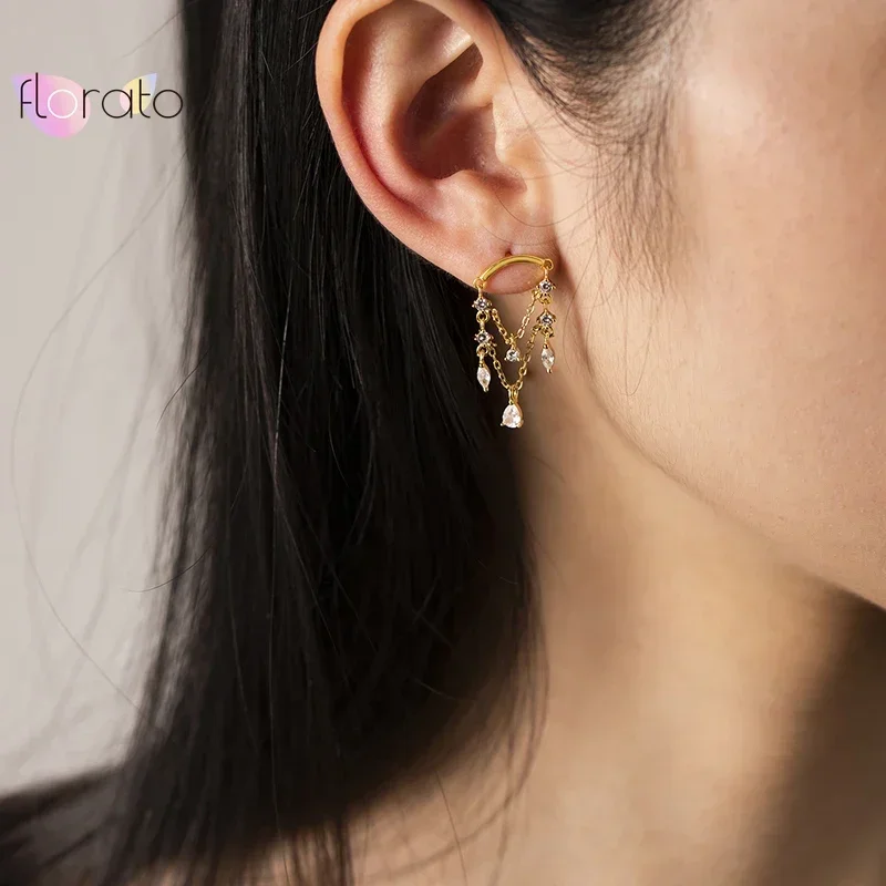 High-quality White Zircon Water Drop Earrings for Women 925 Sterling Silver Needle Delicacy Stud Earrings Wedding Party Jewelry