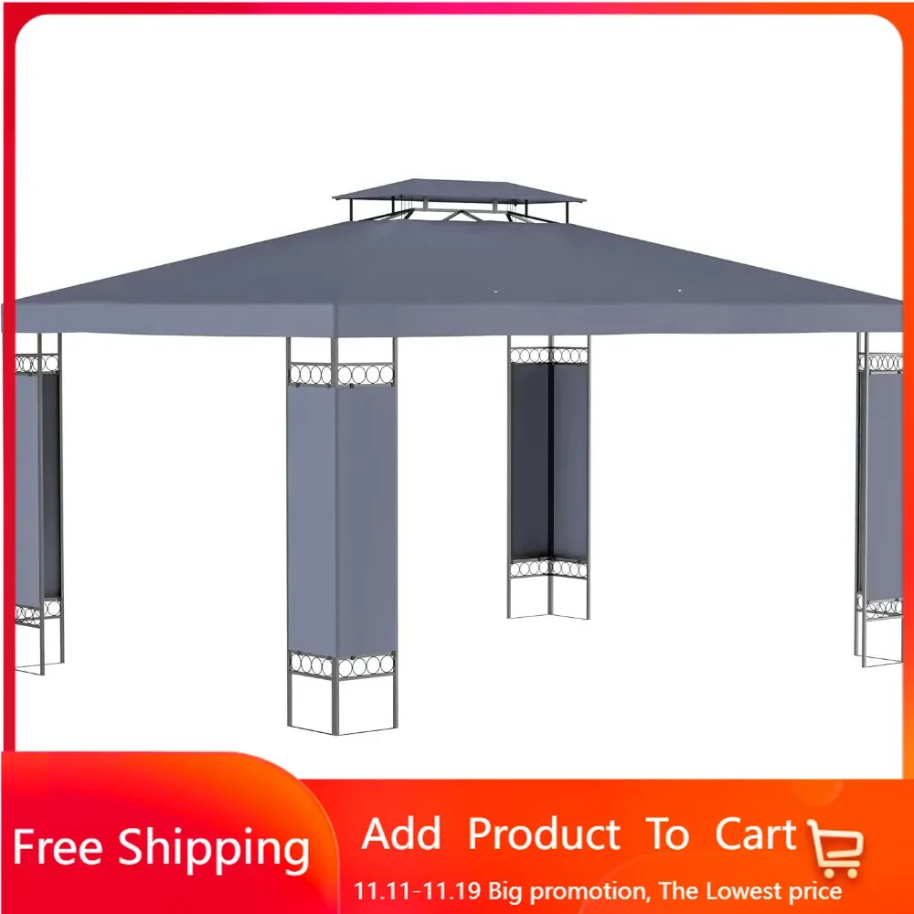 

10' x 13' Patio Gazebo, Double Roof Outdoor Gazebo Canopy Shelter with Screen Decorate Corner Frame, for Garden