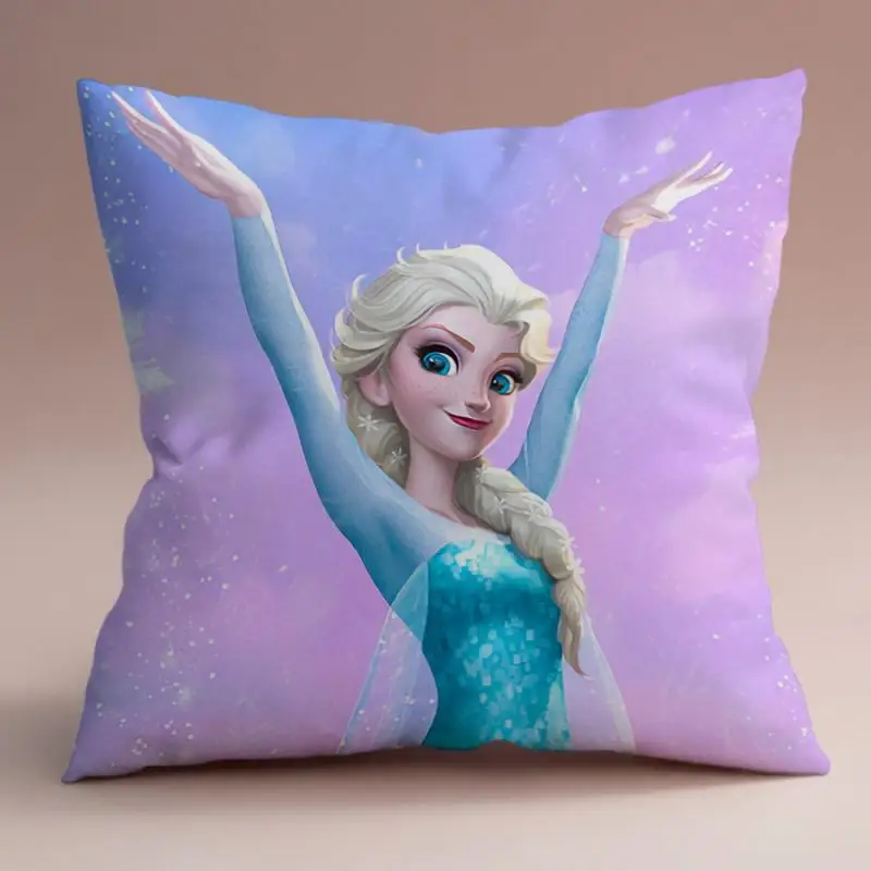 Disney Frozen Princess Cushion Cover Anime Action Figure Elsa Anna Princess Short Plush Home Decorative Sofa Pillow Case 45x45cm