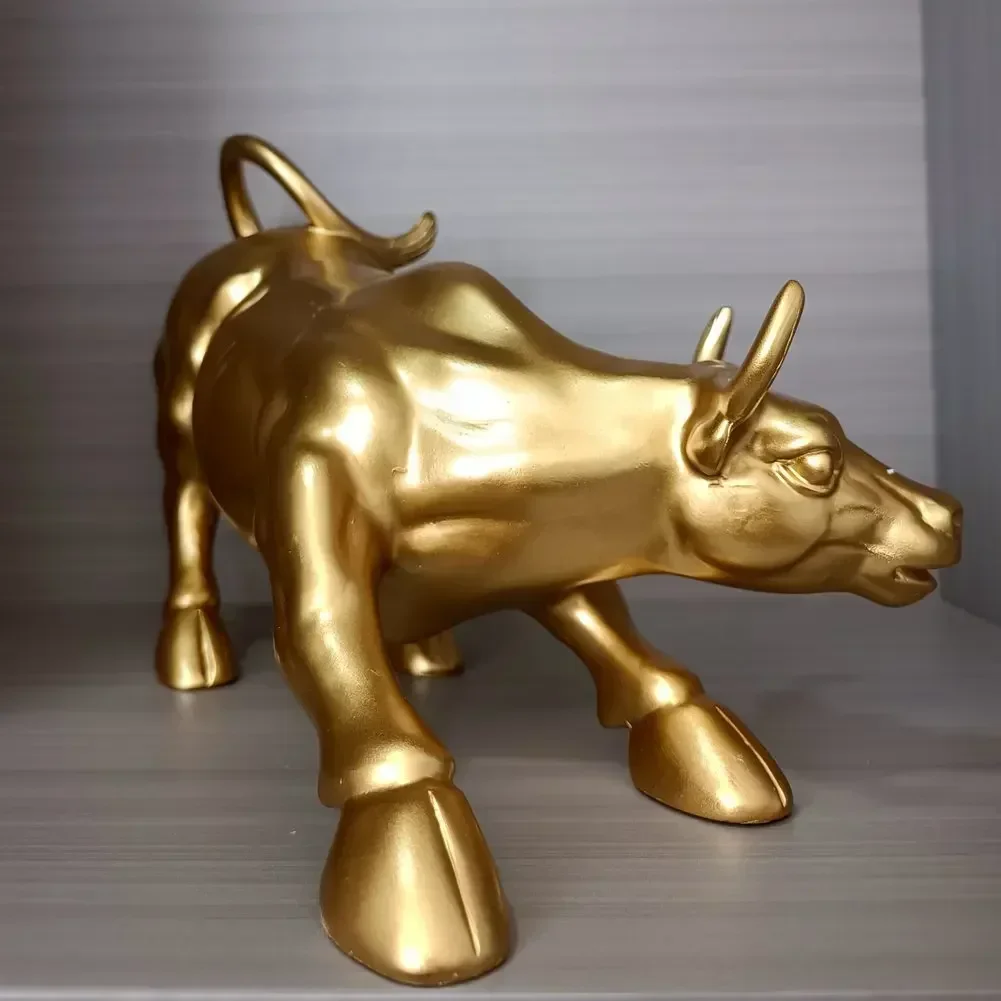 Vilead 27cm Resin Charging Bull Wall Street Office Sculpture Stock Market Bookshelf Desktop Decoration Feng Shui Fortune Statue