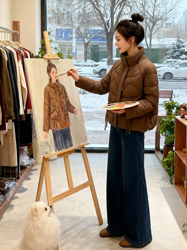 

Новинка: Зимнее женское пуховое пальто Fce Lined Thi ort Jaet премиум-класса с корейским дизайном, украшенное, для повседневной носки, из хлопка