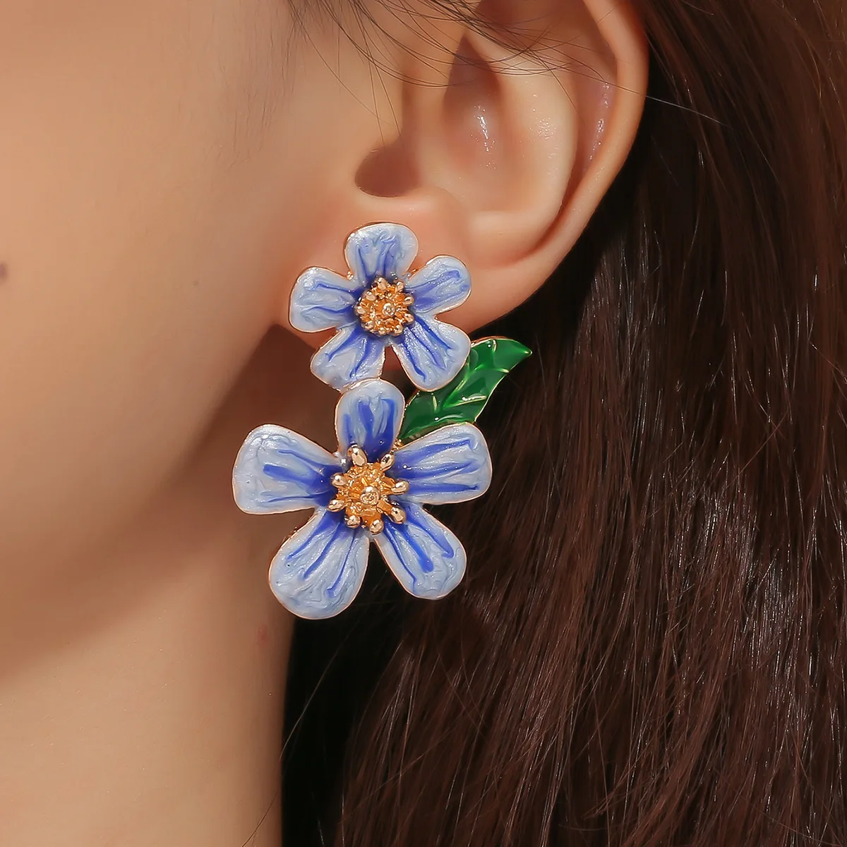 Pendientes con colgante de flor para mujer, aretes de pétalos de flor de aceite de goteo colorido, joyería informal para fiesta, regalo para niña