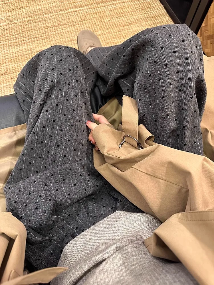 بنطلون واسع الساق بنمط النقاط على الطراز الأمريكي القديم، خصر مرتفع للرجال والنساء، مناسب للربيع والخريف، فضفاض ومريح، مخطط ب...