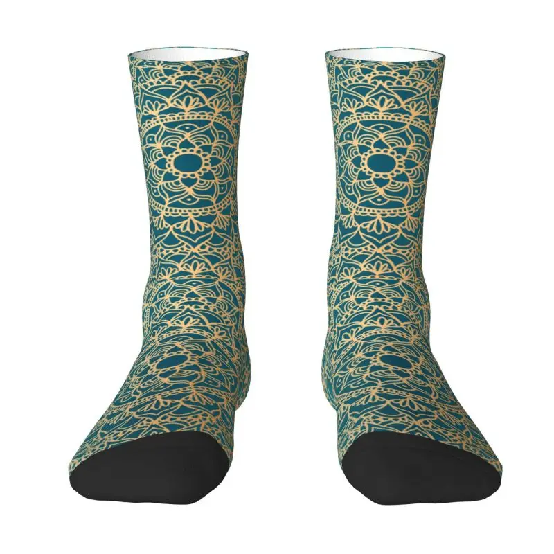 Green And Gold Mandala Pattern Men Women Crew Socks Unisex Fun Buddha Buddhism Flower Spring Summer Autumn Winter Dress Socks