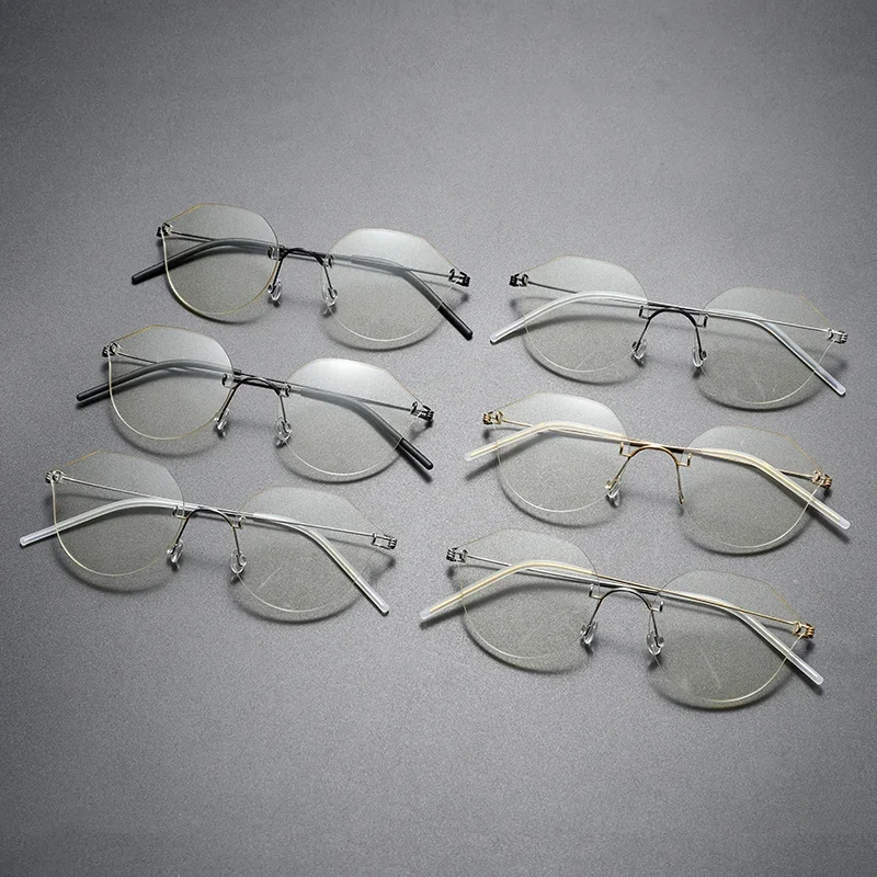 Denmark Brand Rimless Glasses Frame Men Screwless Pure Titanium Ultralight Irregular Round Eyeglasses Women Frameless Spectacles