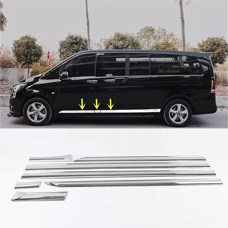 

For Mercedes-Benz Vito Metris V260 V250 2017-2021 7pcs ABS Chrome 4-Door Door Side Moulding Body Moulding Cover Trim Accessories