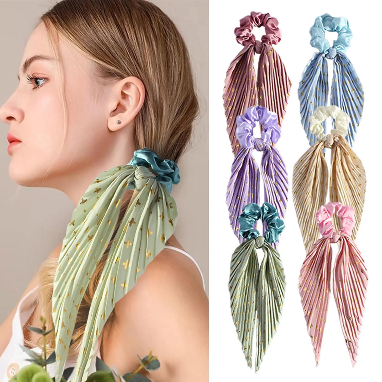 Haargummis mit Blumenmuster, lange Haargummis, Haarbänder für Frauen, Pferdeschwanz-Schal, süßes elastisches Haarband, Haar-Accessoires