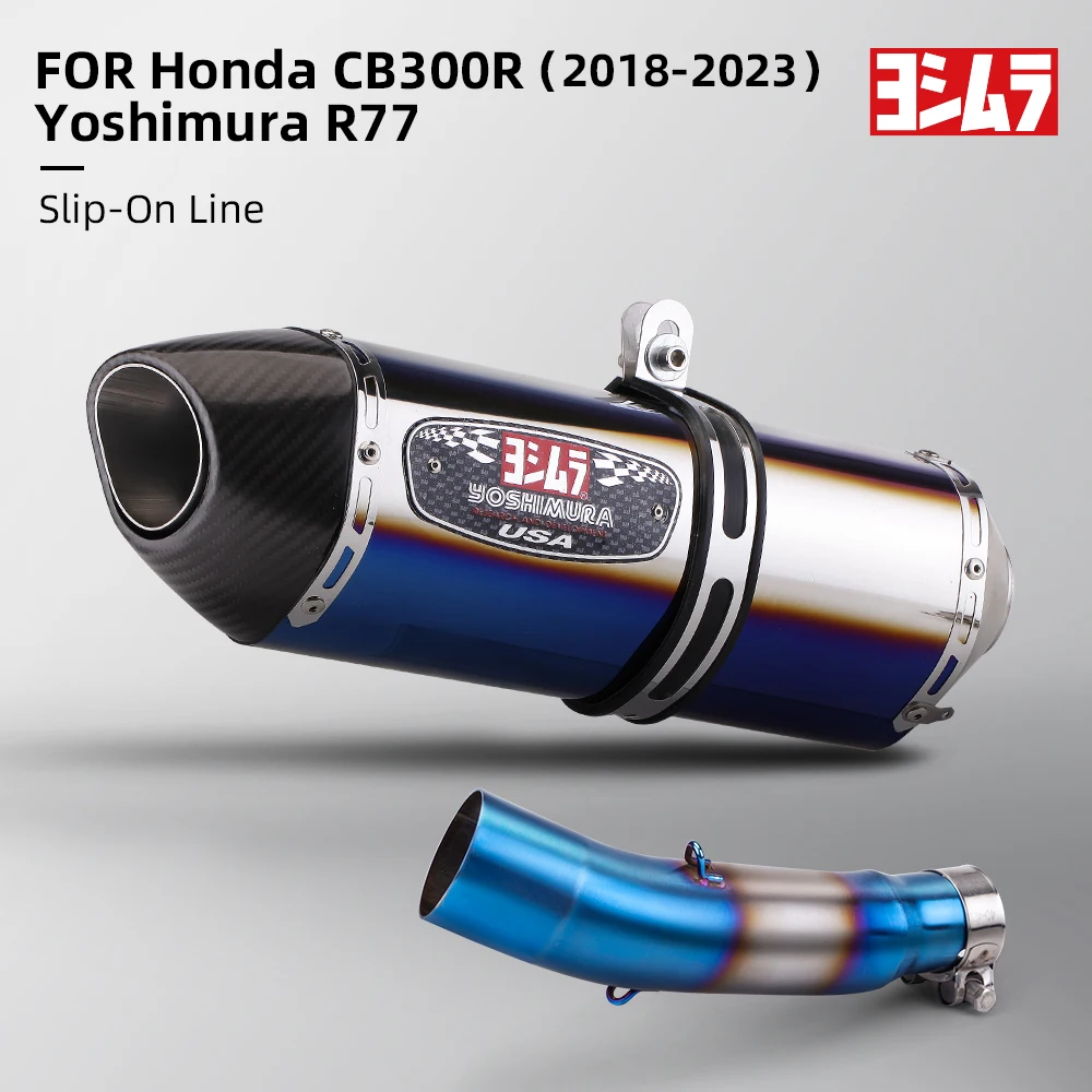 For Honda CB300R 2018-2023 Motorcycle Exhaust System Modified Slip On Middle Link Pipe With Yoshimura R77 Carbon Fiber Muffler