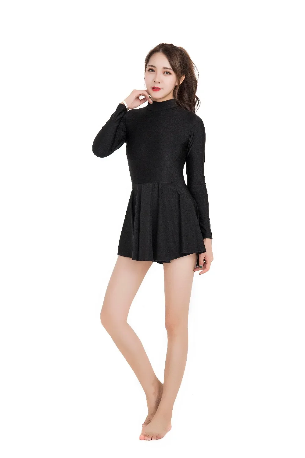 Speerise Women Leotards One Piece Dress Long Sleeve Leotard Ballet Dance Unitard Bodysuit Scoop Neck Gymnastics Dresses