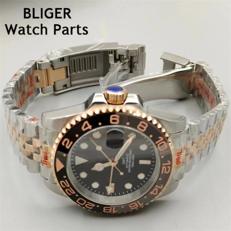 BLIGER 40 мм NH34 GMT мужские механические часы с сапфировым стеклом автоматические часы стальной браслет 100 м водонепроницаемые спортивные часы для мужчин