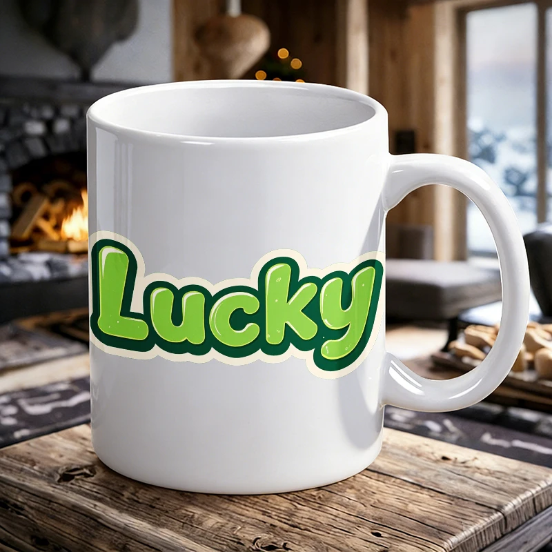 

Cute Green Lucky Print Ceramic Mug, Coffee Cup, Milk Cup, Office Tea Cup, Drinking Cup, Fade-Resistant, Gift for Friends
