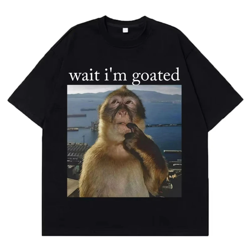 Wait I drowned Interesting thoughts Monkey meme T-shirt summer  harajuk short sleeved T-shir large size
