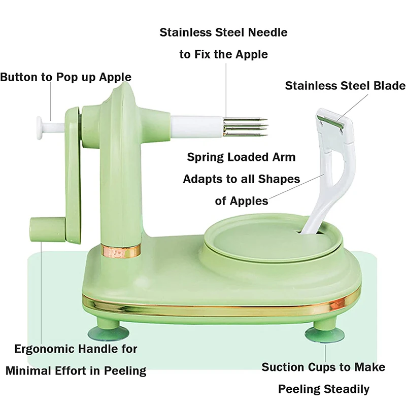 LMETJMA Multi-Function Apple Peeler Rotary Apple Pear Peeler Stainless Steel Apple Mango Potato Peeler with Suction Base JT185