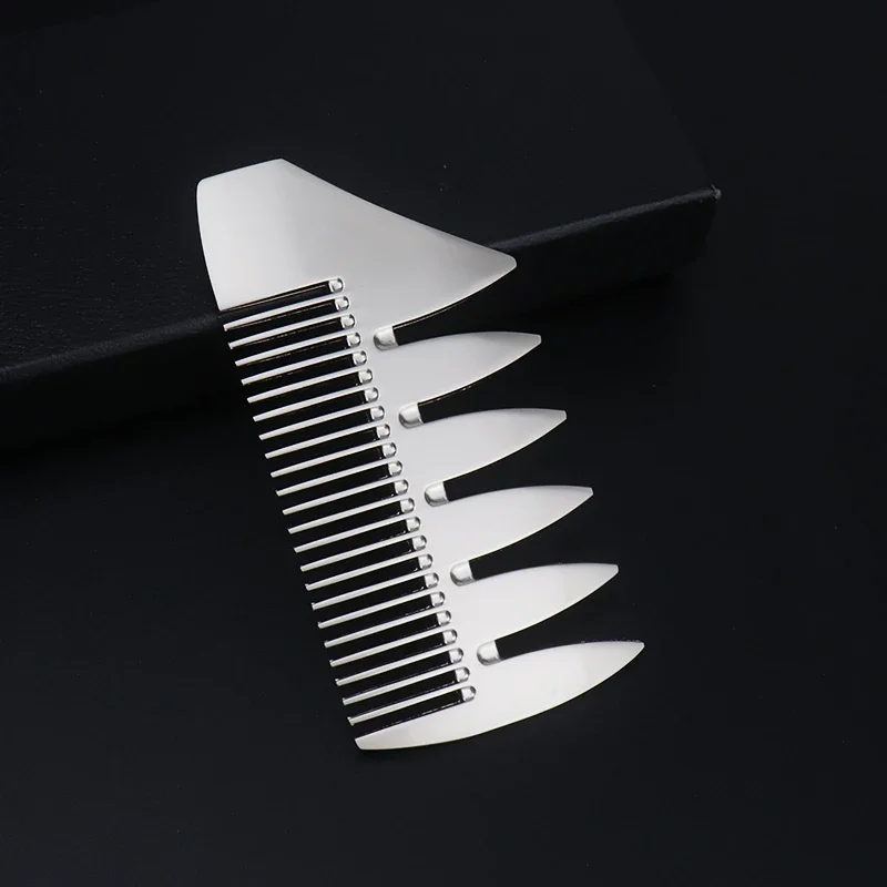 1 قطعة مشط محمول من الفولاذ المقاوم للصدأ جيب على الوجهين مشط ذو أسنان واسعة مضاد للكهرباء الساكنة مشط لحية للرجال خاص للشعر المستعار الحقيقي