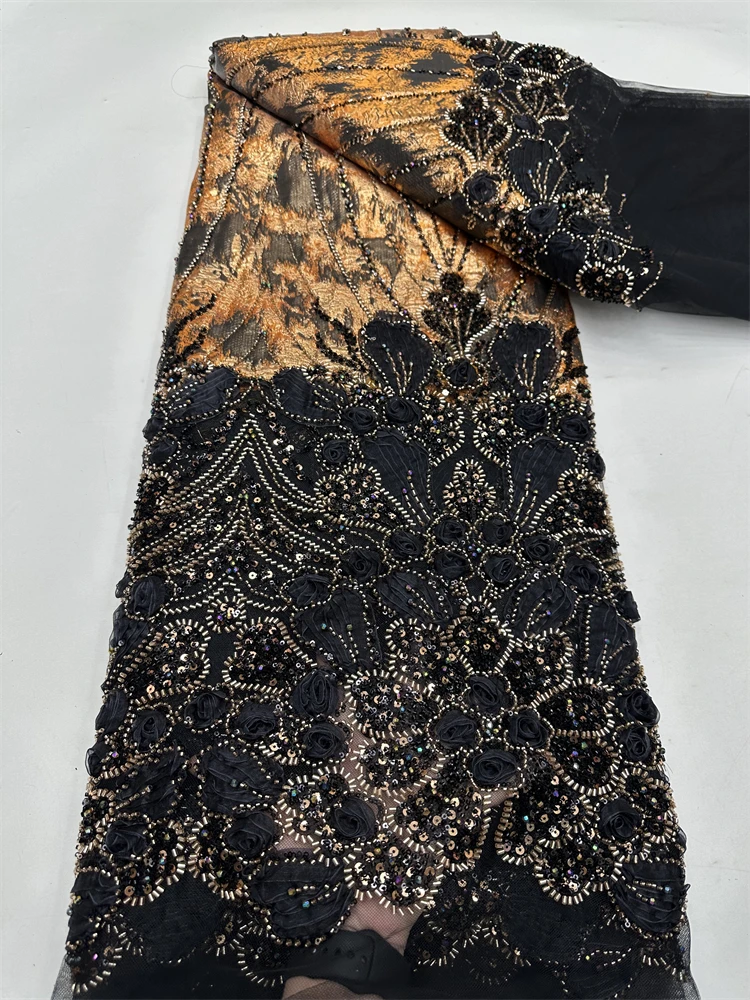 Luxury Velvet Lace Fabric 5 Yards High Quality Beaded Lace Fabric Fashion Sequin African Laces Fabric For Dress