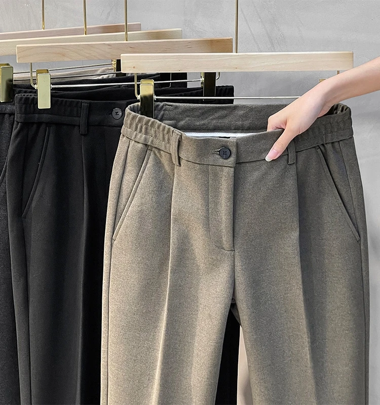 

Autumn Winter Men's Woolen Straight Leg Pants Faionable Slim Fit Busin Casual Long Trousers Youth ular Pure Color