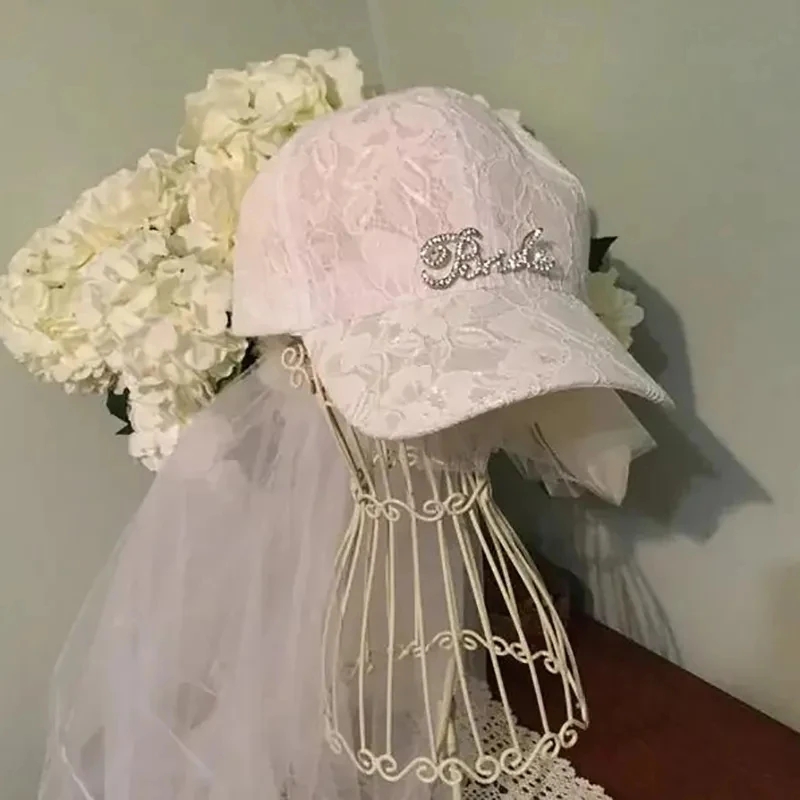 Bride Lace Baseball Cap Veil Bach weekend Bachelorette hen Party bridal shower beach wedding decoration honeymoon trip Gift