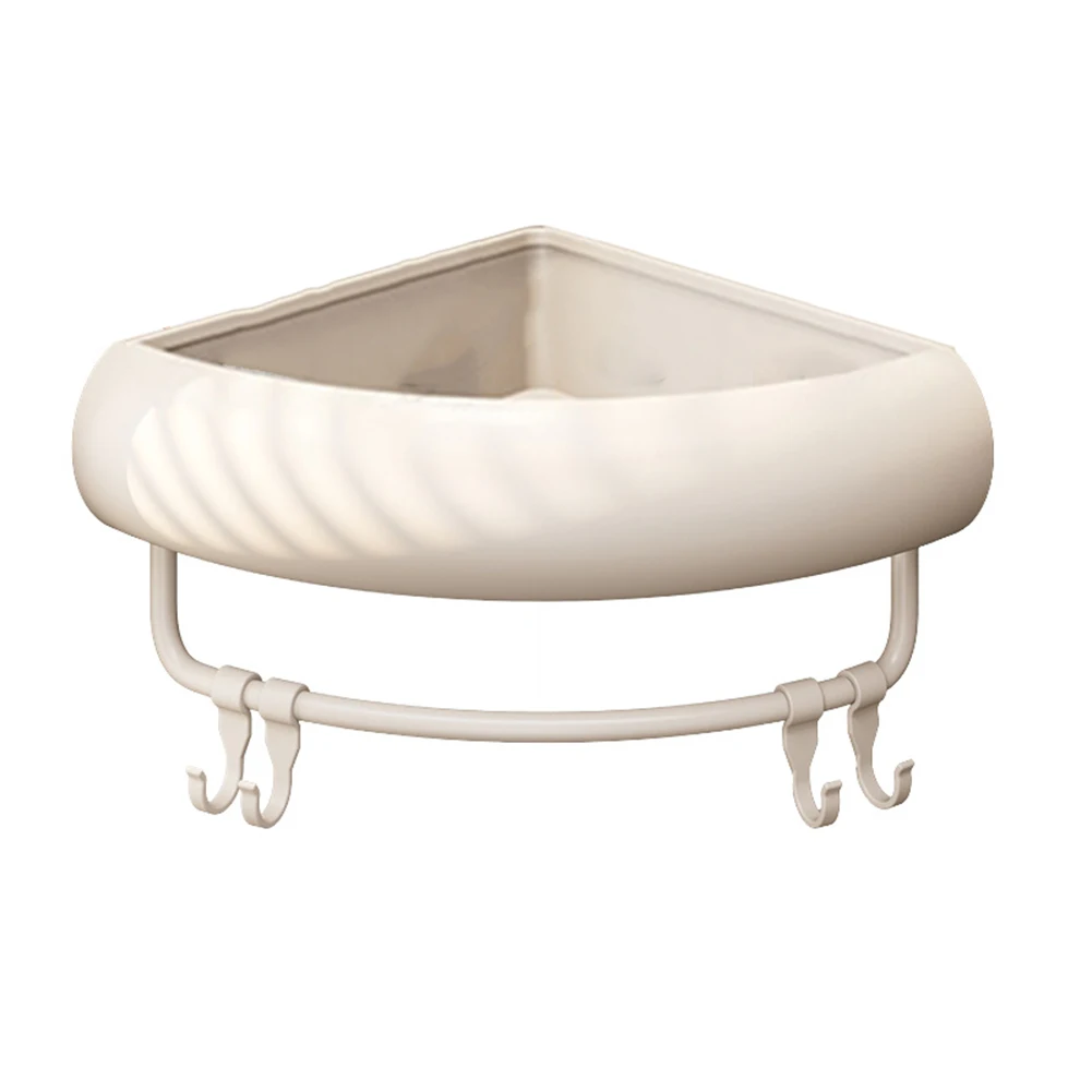 Bathroom storage rack cream style wall mounted corner rack with quick drainage and guardrail for shower room use