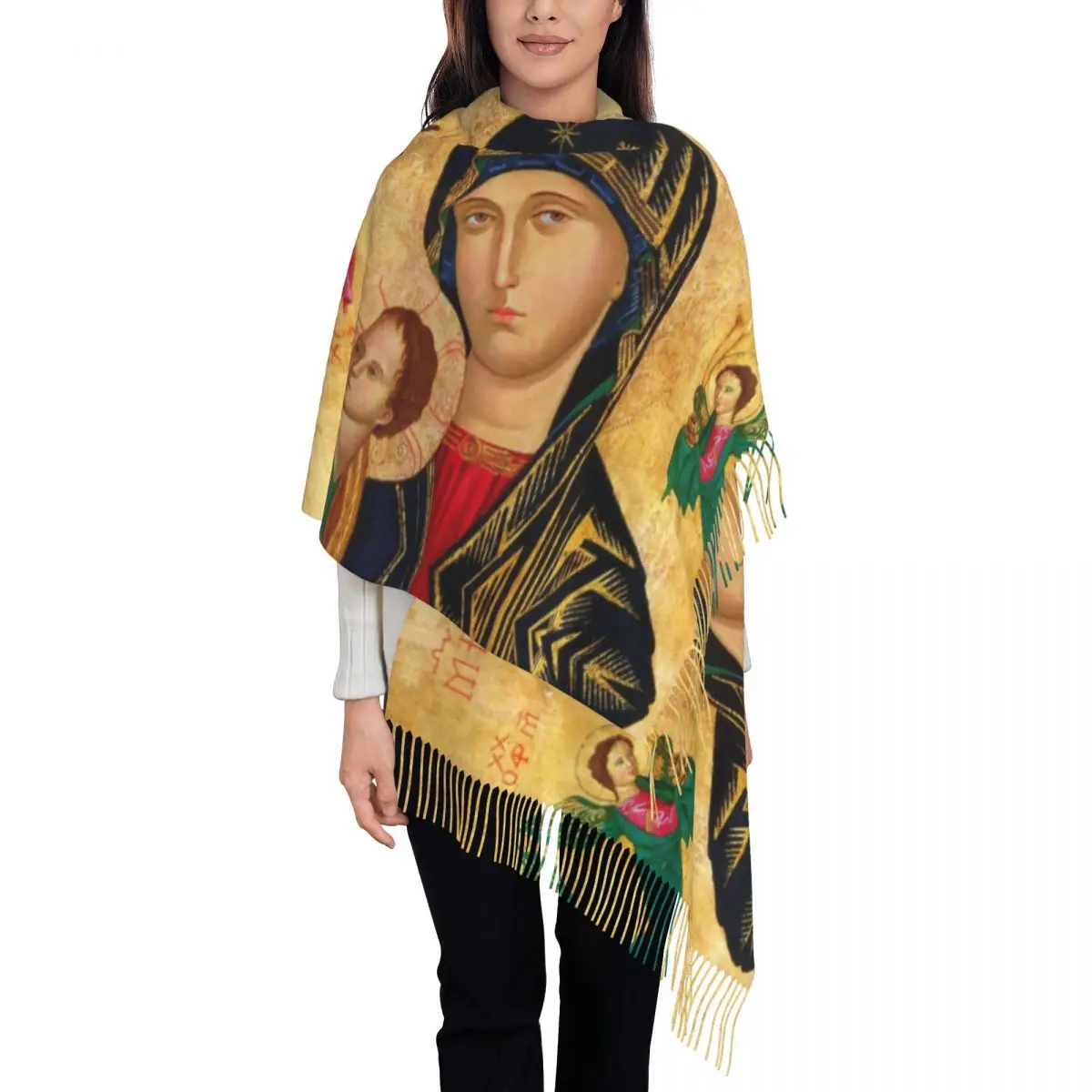 

Шарф с персонализированным принтом Богоматери вечной помощи, женский и мужской зимний теплый шарф, шаль римской католической Девы Марии