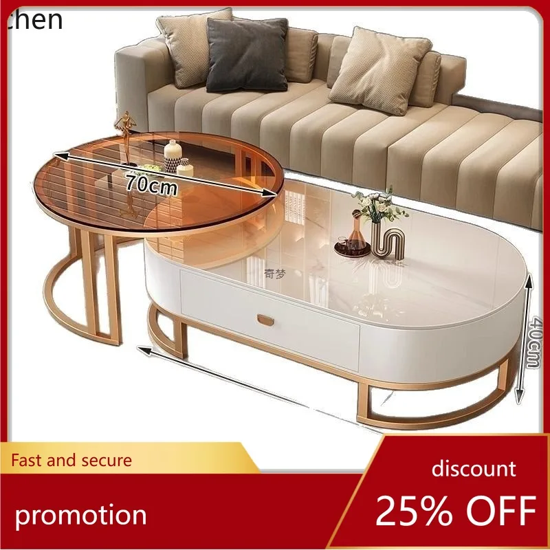 YFY Rock Slab Coffee Table Living Room Simple Tea Table Oval Coffee Table