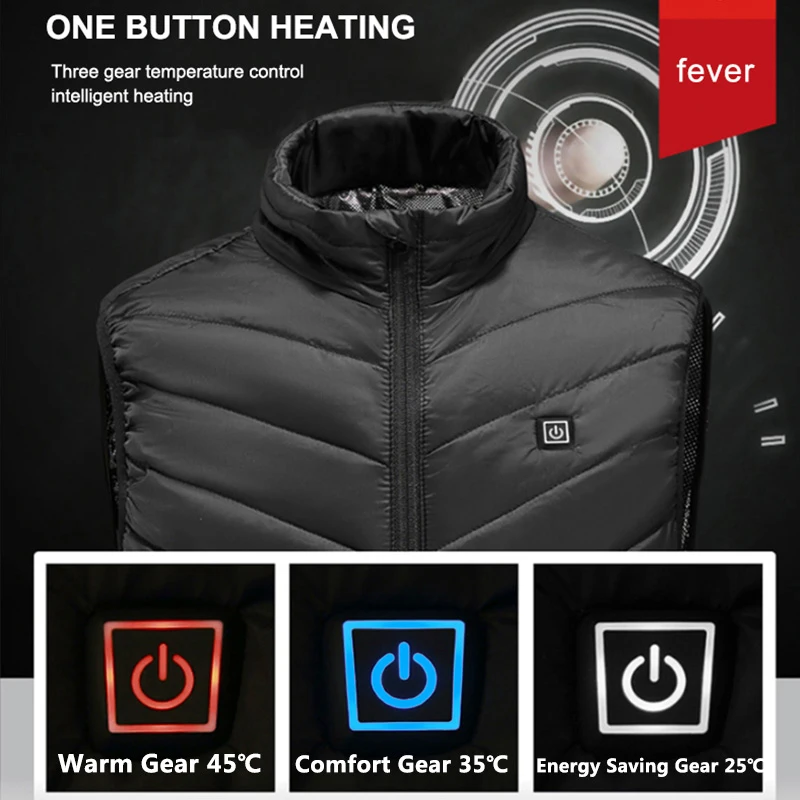 PHMAX Electric Heated Vest Winter Warm Jacket Hiking Heated Vest Outdoor Sports Ski Warming Gear USB 9/2 Places Thermal Coat