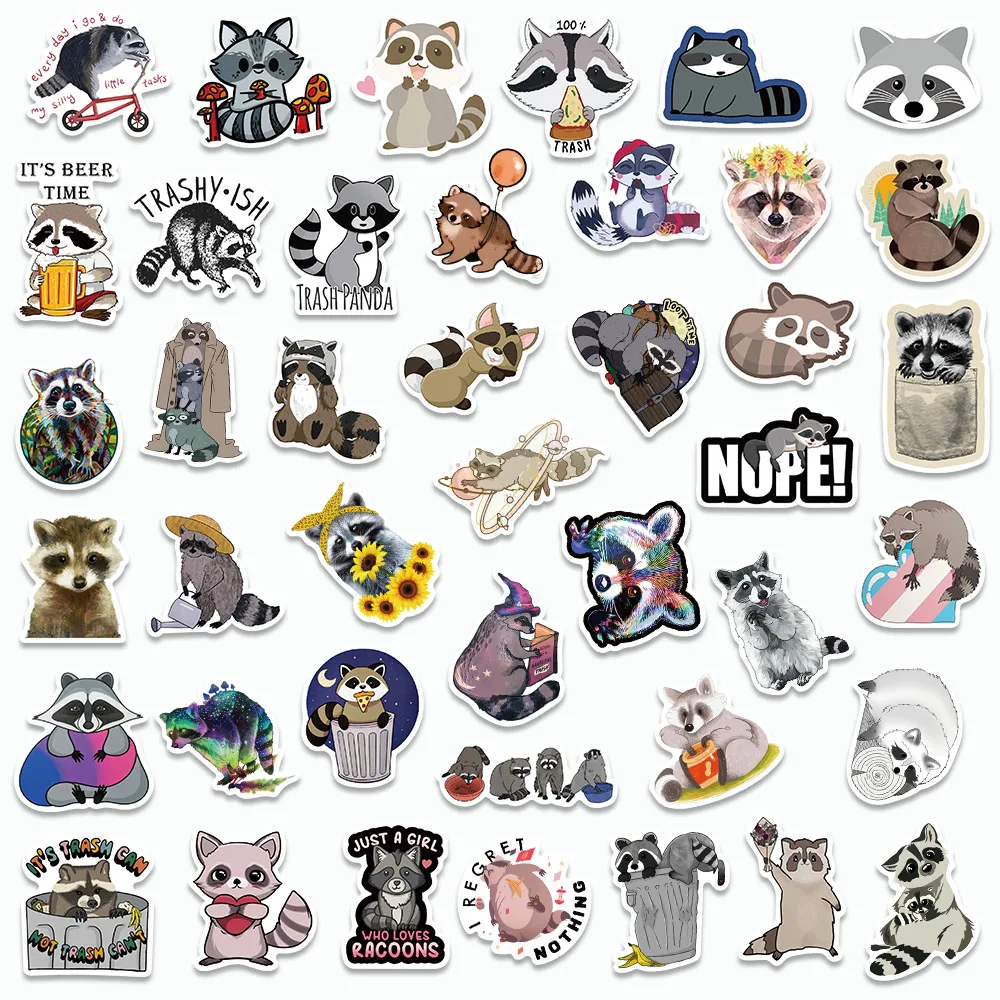 50PCS Cartoon Raccoon Stickers Cute Animals DIY Decals Laptop Guitar Luggage Phone Stationery Scrapbook Kid Gifts Toys Stickers