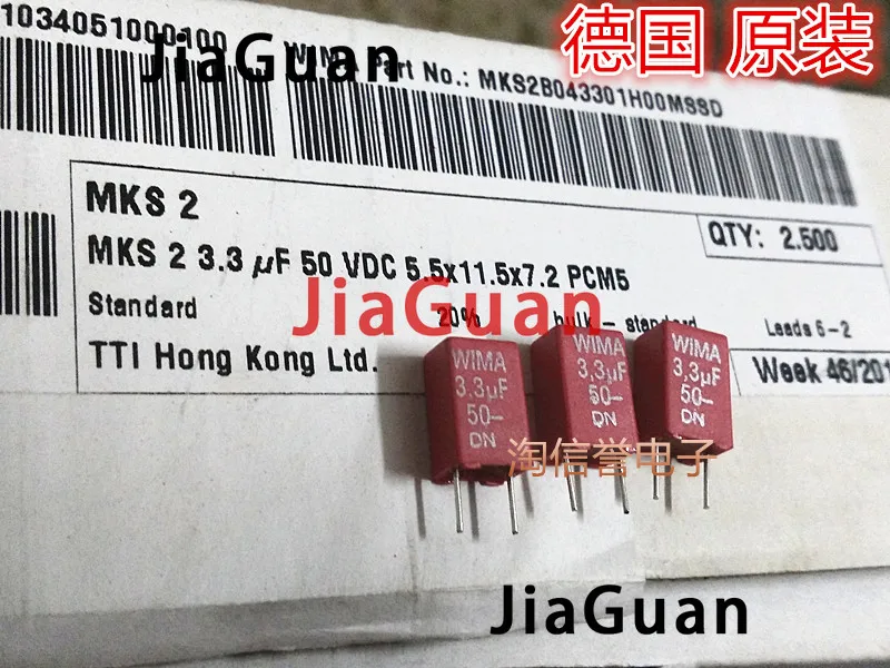 

10 шт. новый красный WIMA MKS2 3,3 мкФ 50V PCM5 3.3U 3300NF 50VDC 335/50V Горячая Распродажа 50V335