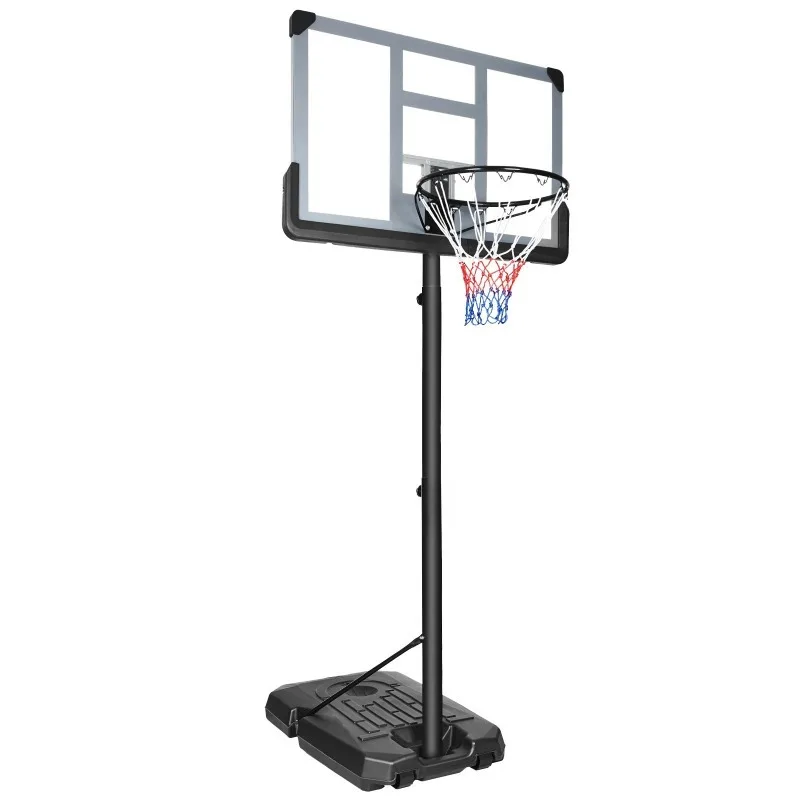 44 Inch Backboard Basketball Hoop Outdoor Portable Height Adjustable Stand Movable Equipment for Ball Training Activities