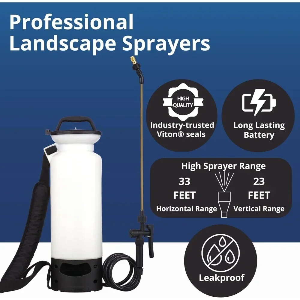 Battery Sprayer 12V Lithium-ion with Viton Seals & O-Ring Brass Wand & Nozzle & Shoulder Strap 2 Gallon Lightweight Sprayers