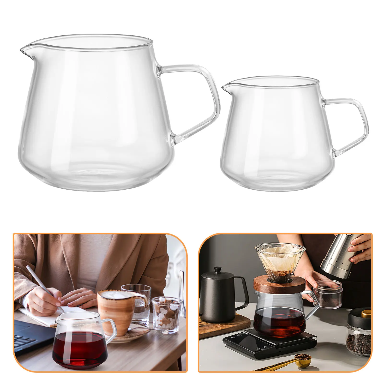 2Pcs Artisan Clear Glass Coffee Pot Server 650Ml 400Ml Heat Resistant Visual Brewing Pitcher for Hand Pour Coffee Tea Sharing - view 2