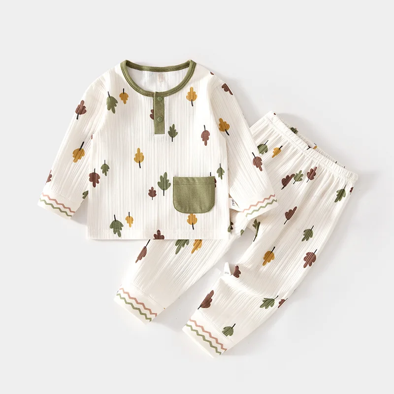 Baby Set Children's Spring/Autumn Underwear Long Johns Unisex Baby Cotton Homewear Printed Jacquard Two-Piece Set