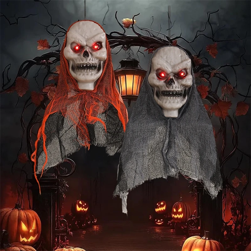 

Halloween Hanging Ghost Decoration Glowing Skull Face With Gauze Cloth, Spooky Outdoor Yard Prop For Party Easter Christmas Gift