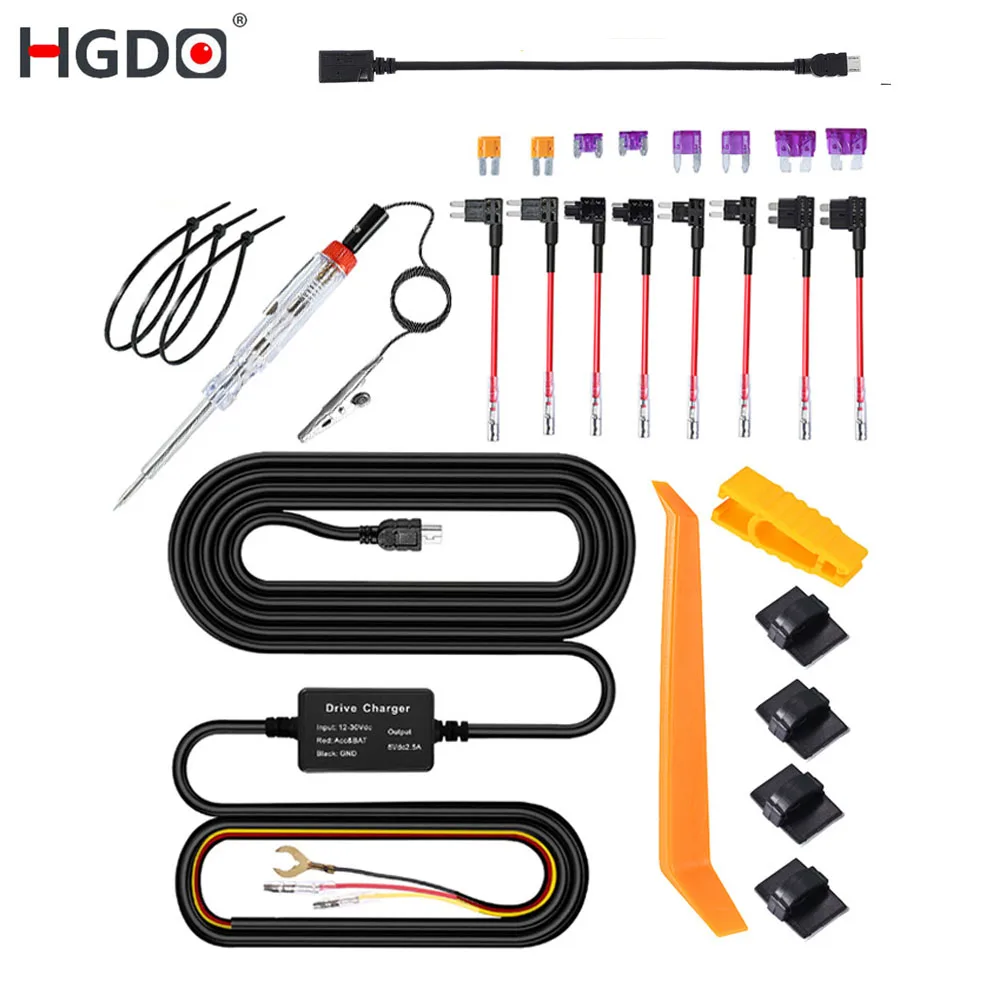 HGDO Dash Cam Hardwire Kit Mini/Micro USB Hard Wire Kit 12V-24V do 5V z zabezpieczeniem przed niskim napięciem Rejestrator wideo GPS Sat-Nav