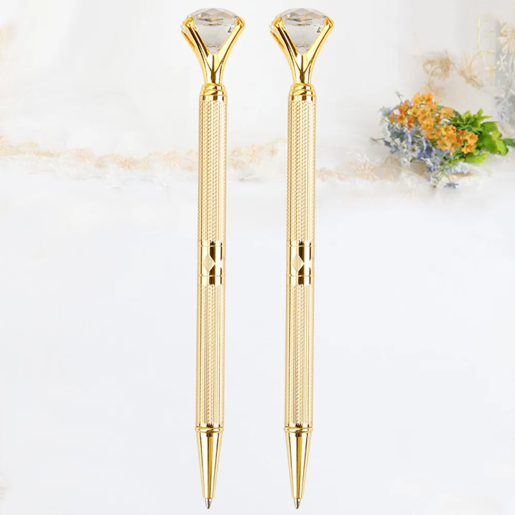 

2Pcs Premium Metal Ballpoint Pens with Large Diamond Accents Smooth Wear Resistant Writing Tools Office School Gift Sets
