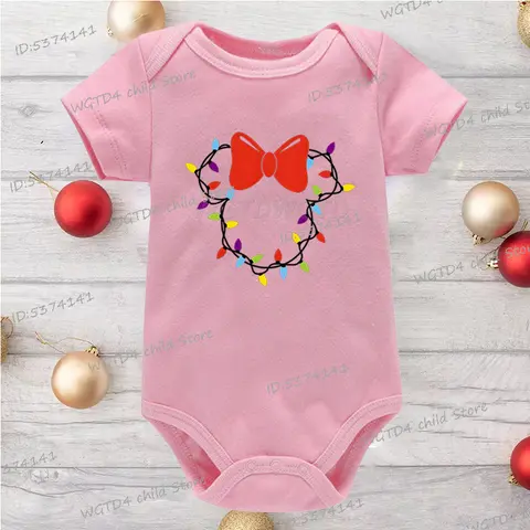 Baby Girl Boy Jumpsuit Christmas Lights Mouse Cartoon Newborn Bodysuits Merry Christmas Cute Mouse Ears Cotton Baby Romper