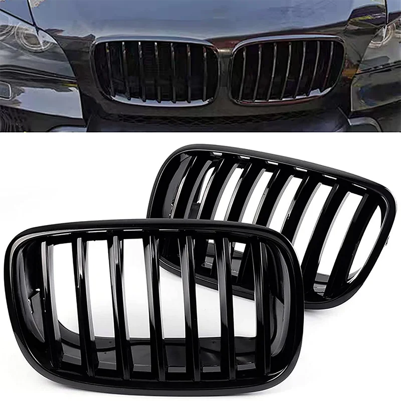 

2 Pcs/set Car Front Mesh Grille Painted Gloss Black Mesh Grille Left and Right For BMW X5 X6 E70 E71 E72