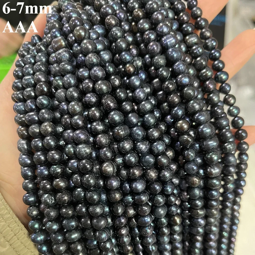 

6-7mm 3A Natural Freshwater Pearls Threaded Oval Black Isolated Loose Bead for Jewelry Making DIY Necklace Bracelet Accessories