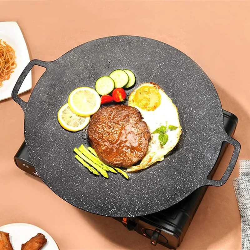 BBQ Pot Multi-Griddle Iron Outdoor Portable Camping Grill Plate Korean Barbecue Barbecue Meat Pot Steak Frying Plate Meat Cooker